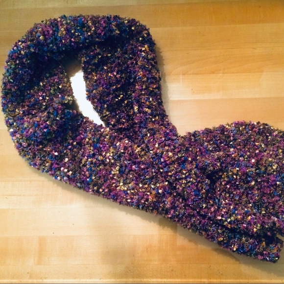 HAND KNIT SCARF Italian Wool, one of a kind, purple multi color - Picture 3 of 5